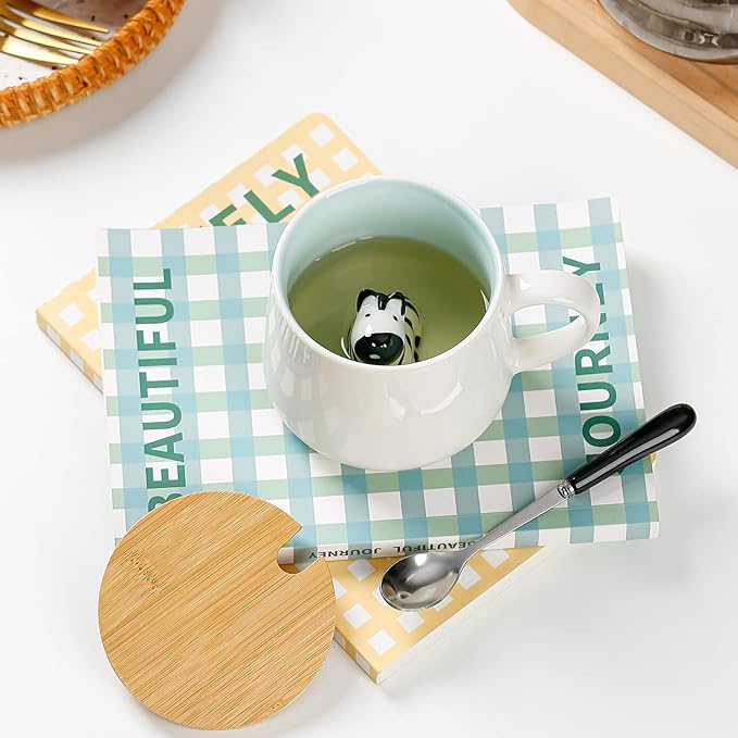 BigNoseDeer Zebra Mug Cute Mugs with 3D Zebra Inside Ceramic Coffee Mug Tea Cup with Spoon and Lid Cool Stuff Birthday Mother's Day Cute Gifts for Women Kids 12oz（Zebra）
