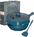 TIBORANG 8 in 1 Multipurpose 11 Inch 5 Quart Heat Indicator Nonstick Deep Frying Pan with Glass Lid,Steamed Grid,PFOA-Free,Dishwasher&Oven Safe,Works with All Stovetops (Dark Teal)
