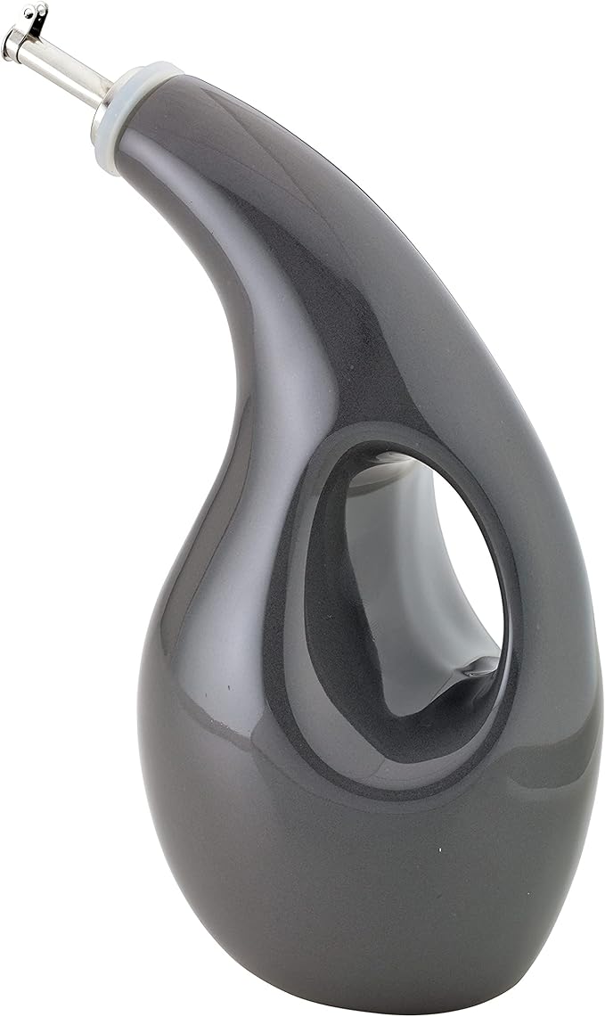 Rachael Ray 48465 Ceramic EVOO Oil and Vinegar Dispensing Bottle with Spout, 24 Ounce - Dark Gray