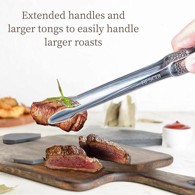 Kitchen Tongs - 304 Stainless Steel, Comfortable Grip, Non-Slip Design, High Heat Resistant Cooking Tongs- Ideal for Home, Kitchen, Korean BBQ (Silvery, 9＋12 Inch)