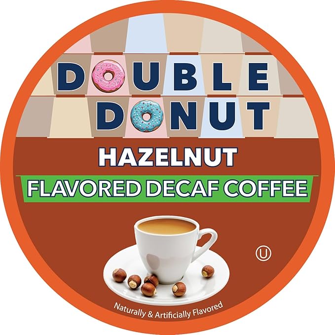 Double Donut Coffee Flavored Decaf Coffee, Decaf Hazelnut Coffee, Decaf Coffee Pods for Keurig K Cups Machines, Medium Roast, 80 Count (Pack of 1)