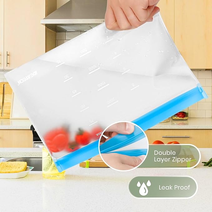 Dishwasher Safe Reusable Storage Bags Stand Up - BPA Free Reusable Sandwich Bags - Leakproof Gallon Freezer Bags, Silicone Food Storage Bags - Multicolor 3 Gallon + 3 Sandwich + 3 Snack Bags