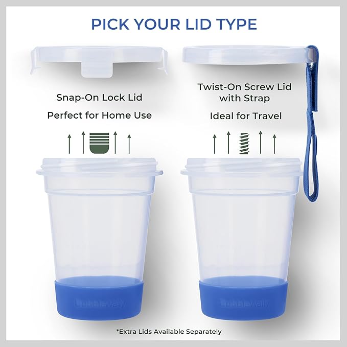 JoyPlus Overnight Oats Containers with Lids (2-Piece Set Screw Lid) - 16 Oz Overnight Oats Jars with Lids, Plastic Food Storage Containers with Lids Airtight for Oatmeal, Cereal, Yogurt, Chia Pudding