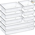 Criusia Drawer Organizer Set, Acrylic Non Slip Non Cracking Kitchen Drawer Storage Tray Large Size Divider, Multifunctional Storage for Cosmetics, Bathroom, Tools, Kitchen and Office (8 PACK)