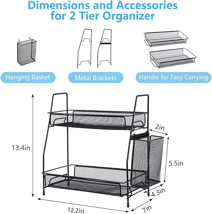 LEMIKKLE Countertop Organizer for Bathroom Counter, The Organizer for Bedroom, Spice Rack Organizer for Kitchen Counter Shelf with Small Basket(Black)