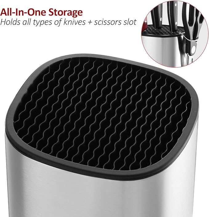 Universal Knife Block, Stainless Steel Knife Holder, Knife Organizer, Modern Rectangular Design, 8.5” by 5”(knives not included)
