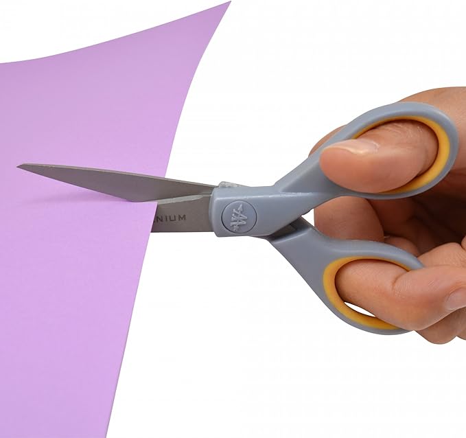 Westcott 13525 5-Inch Pointed Titanium-Bonded Crafting Scissors with Soft Handles, Gray/Yellow