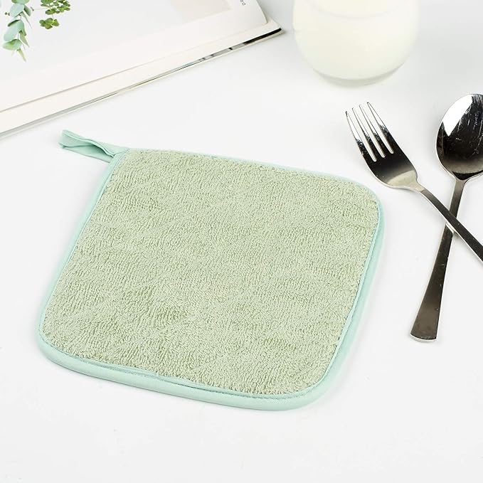 100% Cotton Kitchen Everyday Basic Terry Pot Holder Heat Resistant Coaster Potholder for Cooking and Baking Set of 5 Mint Green