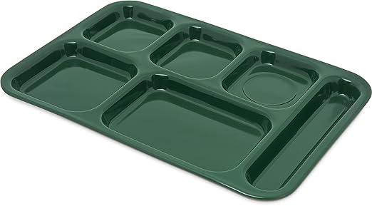 Carlisle FoodService Products Right Hand 6-Compartment Melamine Tray 14.5" x 10" - Forest Green, Length: 14.5