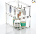 mDesign Plastic Stackable Bathroom Storage with Pull Out Bin Organizer Drawer for Cabinet, Vanity, Shelf, Cupboard, Cabinet, or Closet Organization - Lumiere Collection - 2 Pack - Clear