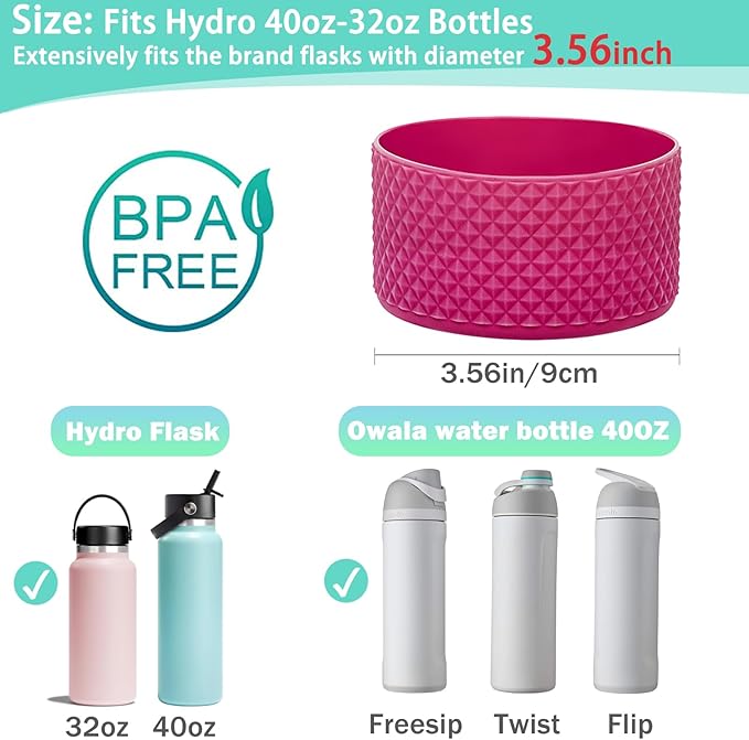 WK IEASON Protective Silicone Base Boot for Hydro Flask Mouth, Anti-Slip Silicone Sleeve Cover Bumper for Hydro Water Bottle Accessories -3.56inch Bottom Diameter