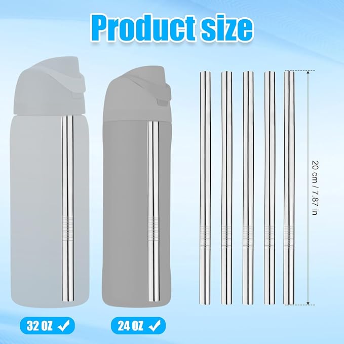 5pcs Metal Straws for Owala, Durable Stainless Steel Water Bottle Straw Replacements with 2 Cleaning Brushes for Owala Water Bottle 24oz/32oz