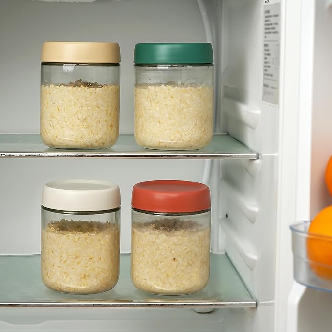 EONJOE 4-Pack Overnight Oats Containers with Lids 16oz Glass Mason Jars Meal Prep Salad Food Cereal Snacks Pudding Yogurt Storage