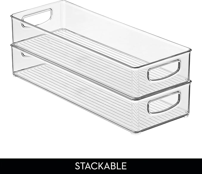 iDesign Slim Extra Long Clear Storage Bin, Narrow Stackable Organizer for Kitchen or Pantry