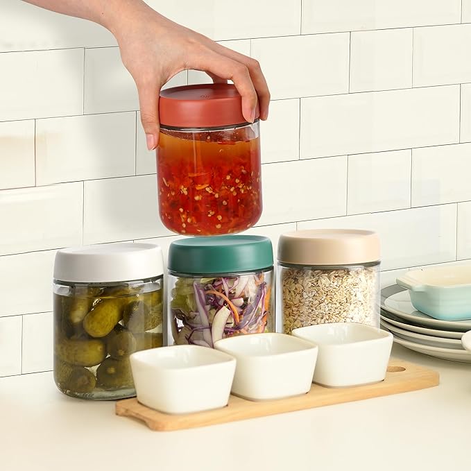 EONJOE 4-Pack Overnight Oats Containers with Lids 16oz Glass Mason Jars Meal Prep Salad Food Cereal Snacks Pudding Yogurt Storage
