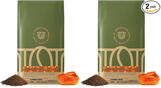 Pumpkin Spice Flavored Ground Coffee, 1 LB (16 oz) bag, Medium Roast, 100% Arabica Premium Quality Flavor (Pack of 2)