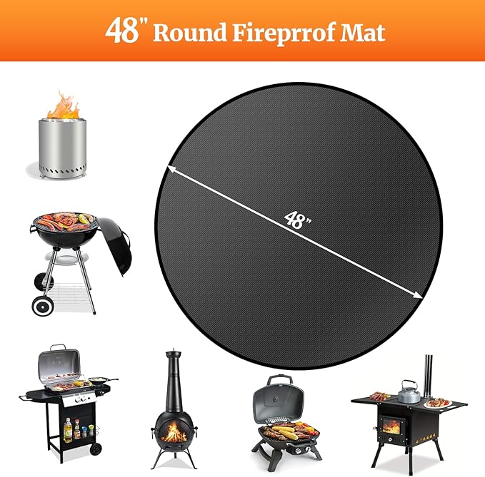 48" Round Fire Pit Mat for Solo Stove Bonfire/Under Grill Mat for Outdoor Grill Fireproof Waterproof Oil-Proof, 4 Layers Fireproof Fire Pit BBQ Pad Mat for Solo Stove Deck Patio Protect