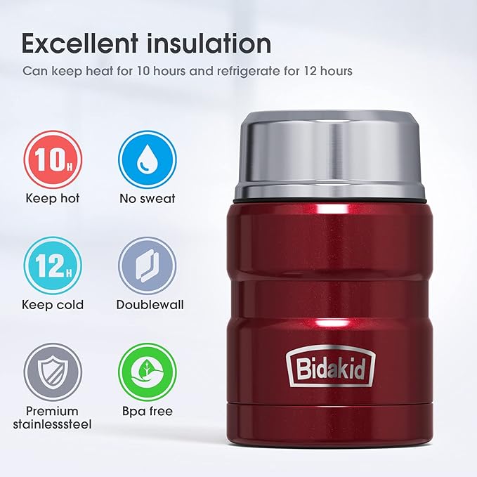 Insulated Food Jar Set – 25.4oz & 17oz Stainless Steel Containers with Folding Spoon and Carrying Bags – Leak-Proof, Keeps Food Hot or Cold for up to 12 Hours – Ideal for Work, School, Travel