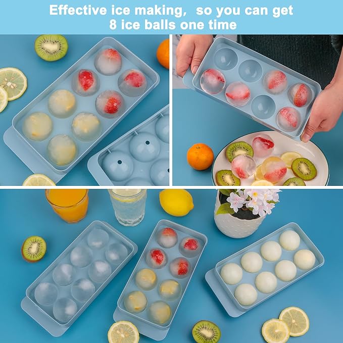 Ice Cube Trays with Lids for Freezer,8 Sphere Large Ice Cube Tray with Easy Release for Ice Drinks,Sphere Ice Cube Mold for Reusable Ice Cubes for Coffee Bar