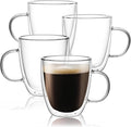 CNGLASS Large Glass Coffee Mugs 17oz,Double Walled Insulated Clear Coffee Cups with Handle,Clear Espresso Mugs for Cappuccino,Latte,Tea Bags,Hot and Cold Beverages,Set of 4