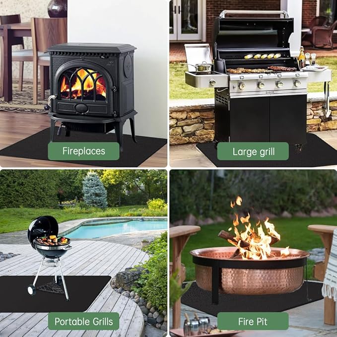48 x 30 Inch Under Grill Mats for Outdoor Grill, Fireproof Deck and Patio Protector Mat, Double-Sided Waterproof Oil-Proof Fire Blanket BBQ Mat, Grill Floor Pads Fireplace Fire Pit Mats