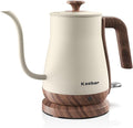 Gooseneck Electric Kettle Beige, 1000W Electric Tea Kettle Stainless Steel, Pour Over kettle for Coffee, Wood-like Grain Finish Handle, Hot Water Kettle, Auto Shut Off, 0.8L, Beige