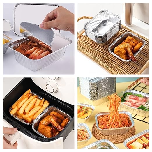 1 Lb Small Aluminum Pans with Lids(40 Pack - 5"×4") Tin Foil Pans Disposable Cookware- Cardboard Lids, for Cooking Baking Party Meal,Takeout Trays - To Go Disposable Food Container