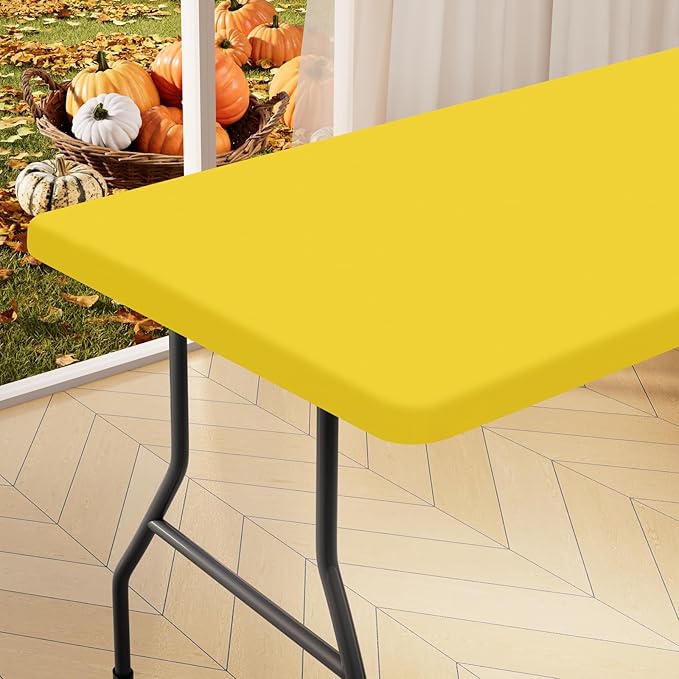 homing Rectangle Table Cloth Cover, Waterproof Polyester Elastic Fitted Tablecloth, Fits for 4 Foot Folding Tables, Washable Table Protector for Picnic, Camping, Outdoor (Yellow, 24" x 48")