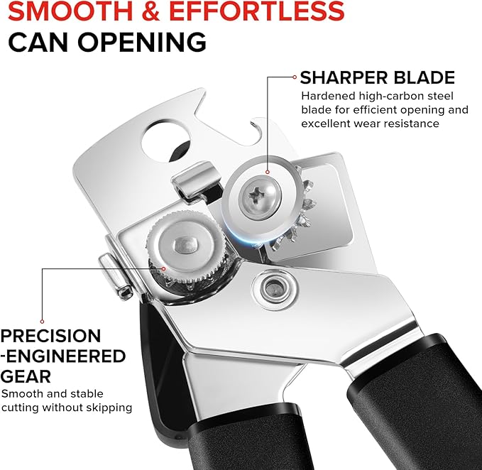 Can Opener Manual, MARSWELL Comfy Grip Can Opener Hand Held with Magnetic Lifter, Smooth Cutting Sharp Blade, Manual CanOpener for Seniors with Easy Turn Knob, Black