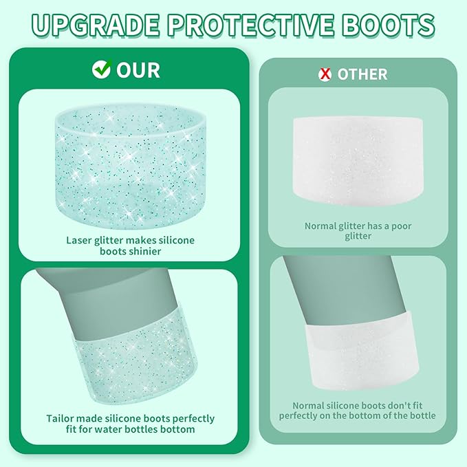 WUQID 2 Pack Bling Silicone Boot Compatible with Stanley Quencher Adventure 40oz & Stanley IceFlow 20oz 30oz, Reduces Dents Protective Silicone Water Bottle Bottom Cover Sleeve