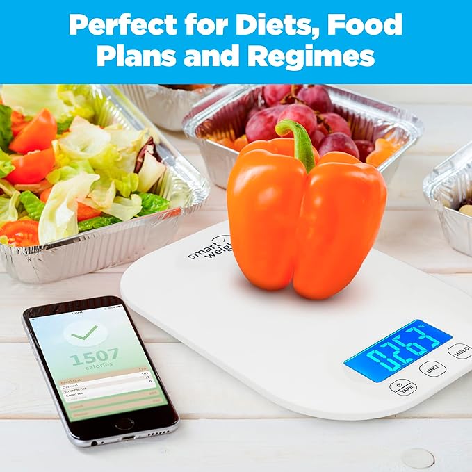 Smart Weigh White Digital Kitchen Scale for Cooking, Weight Loss, Calorie Tracking, Baking, Food Portion Control, and Meal Prep - Accurate Measurements in Grams and Ounces