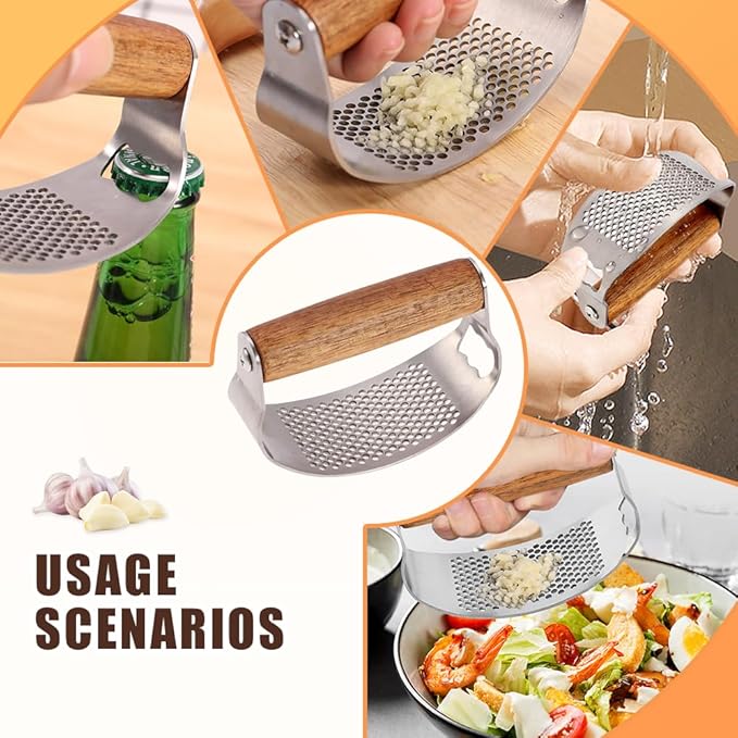 Stainless Steel Garlic Presser, Upgraded Garlic Press Rocker with Peeler and Cleaning Brush, Ergonomic Handle for Cooking Enthusiasts (2 pcs)