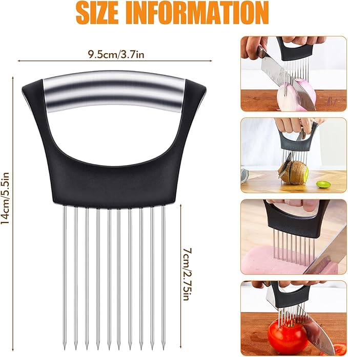 Onion Holder for Slicing - Stainless Steel Onion Slicer & Vegetable Holder Cutting Tool for Onions, Tomatoes, Avocados, Eggs, Lemon, Potatos | Multi-Use Kitchen Utensil