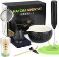 Matcha Whisk Set with Electric Frother – 8Pcs Tea Set with Matcha Bowl, Bamboo Whisk & Holder, Scoop, Scoop Rest,Sifter&Tea Towel–Traditional & Modern Matcha Kit for Ceremony,Lattes & Gifts