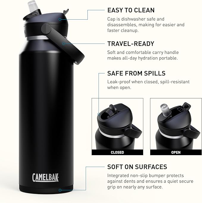CamelBak Thrive Flip Straw Insulated Stainless Steel Water Bottle Black, 40oz