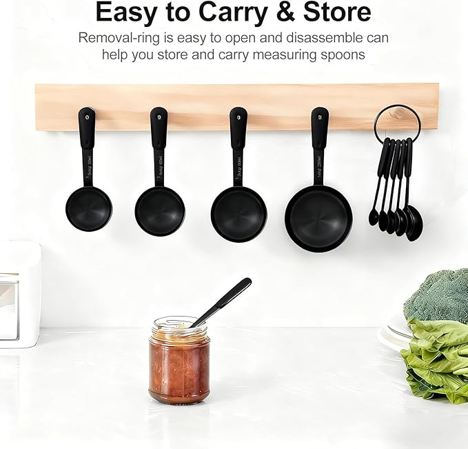 Measuring Cups and Spoons Set, Titanium-Plated Matte Black Stainless Steel 10 Piece for Cooking and Baking (5 Cups + 5 Spoons All Black)