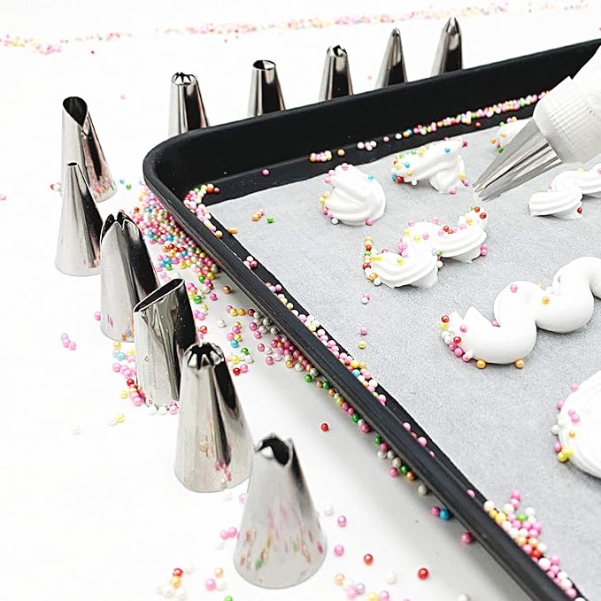 Tamodan Piping Bags and Tips, Cake Piping Bags and Tips Suitable for Beginners Included 100PCS 16 Inch Disposable Piping Bags with 12 Piping Tips Set, 2 Coupler and 1 Reusable Pastry Bags