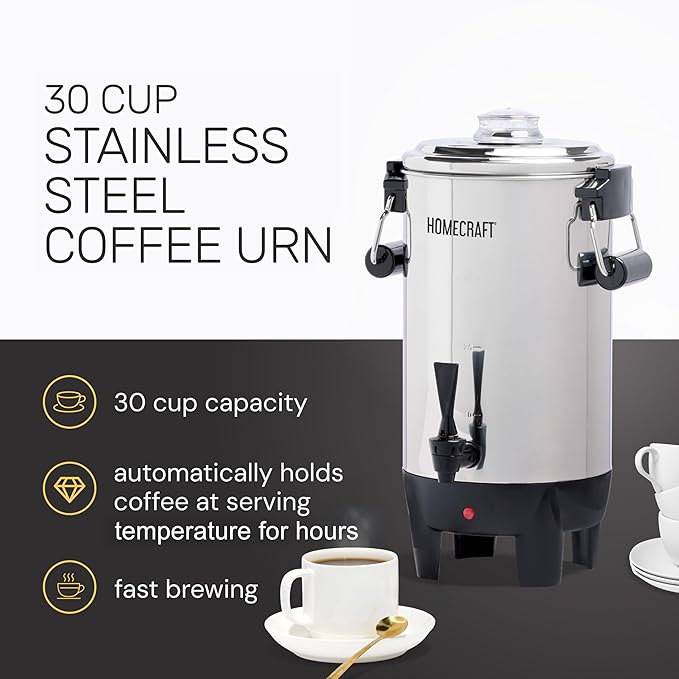 Homecraft Quick-Brewing 1000-Watt Automatic 30-Cup Coffee Urn - Stainless Steel