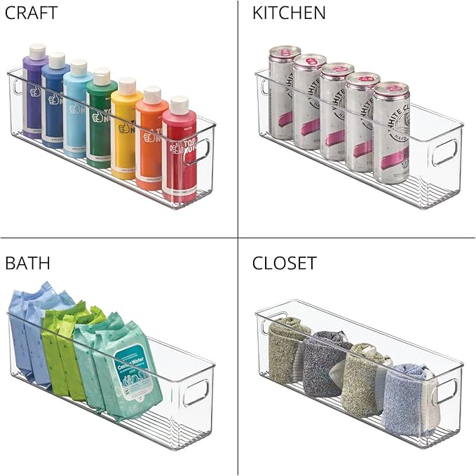 mDesign Plastic Long Stackable Storage Organizer Container, Organization Bin w/Handles for Kitchen, Pantry, Fridge, Freezer, Cabinet, Perfect to Hold Breast Milk - Ligne Collection - 2 Pack, Clear