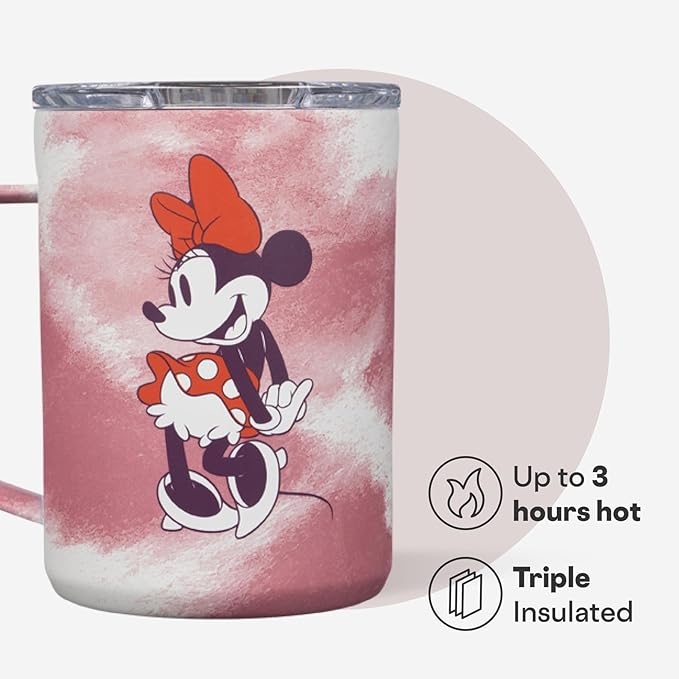Corkcicle Classic Coffee Mug - Triple Insulated Stainless Steel for Travel - Shatter-Proof Lid - Keeps Drink Hot Over 3 Hours - Holiday Mug Gift - Great for Gifting Warmth - 16 oz - Minnie Tie Dye