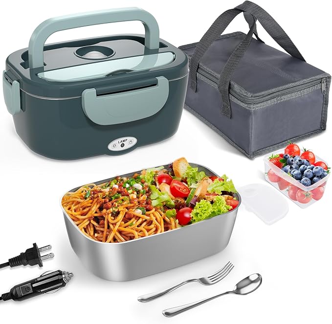 Monteka Electric Lunch Box Food Heater - Leakproof Portable Food Warmer heated lunch box for adults for Car/Home/Truck with 1.5L Removable Stainless Steel Container, Gifts for Men, 12V/24V/110V