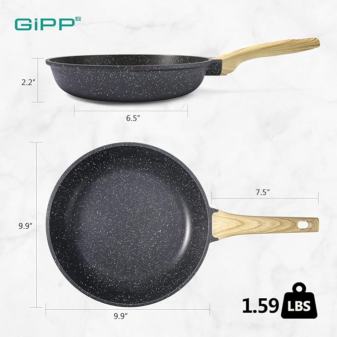 GiPP Nonstick Frying Pan Skillet - 9.5" Grey Granite Non Stick Pans, Omelette Pan with Heat-Resistant Handle, Compatible with All Stovetops, PFOA Free