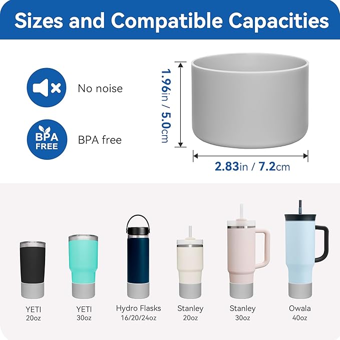 2 Pack Silicone Boot | Compatible with Hydro Flask, Owala, Yeti, Stanley & More | Fits 2.75-2.85" Bottom Bottles/Tumblers (12-40oz) | Anti-Slip | BPA-Free | Scratch & Noise Resistant