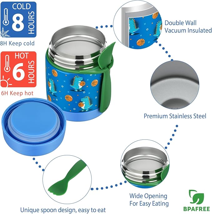 Bento Lunch Box Set for Kids with 10oz Soup Thermo, Leak-Proof Lunch Containers with 4 Compartment, Kids Thermo Hot Food Jar and Insulated Lunch Bag for Kid to School,BPA-Free(Basketball)