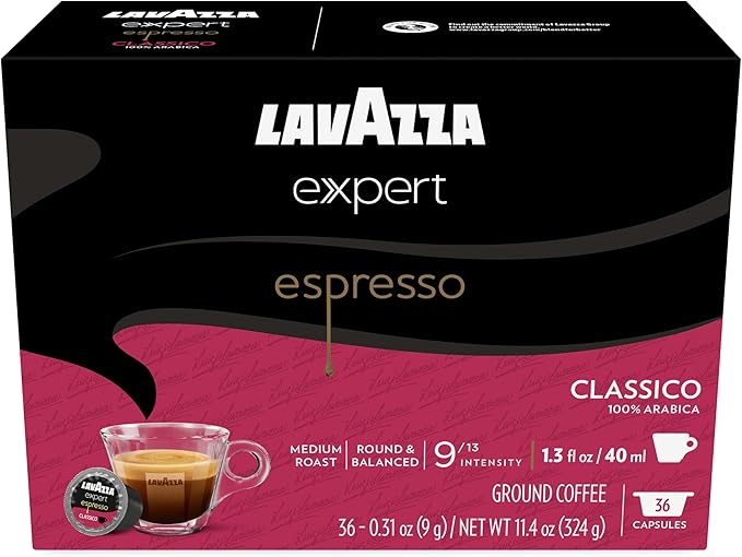 Lavazza Expert Espresso Classico Capsules, Medium Roast, 100% Arabica, Compatible with Lavazza Classy Machines (36 Capsules)