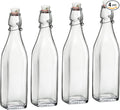 Bormioli Rocco Swing Top Glass Bottle (Set of 4) - Reusable Container with Secure Metal Clasp, Ideal for Homemade Juices, Oil Infusions, Condiments, Mixers - Everyday Drinking Glasses (33.75 Oz.)
