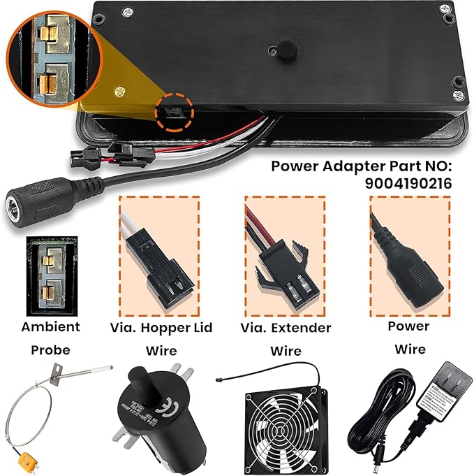 Upgraded Replacement Non-WiFi Controller/Control Board Kit for Masterbuilt Gravity Series 560/800/1050 Digital Charcoal Grill + Smoker with Splash-Proof Power Adapter