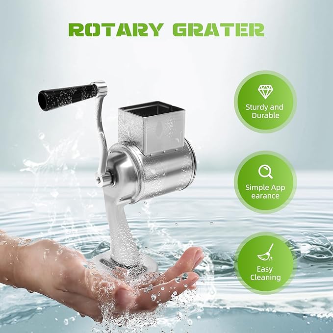 Rotary Cheese Grater Vegetable Potato Slicer Upgrade Stainless steel Rotary Handheld Grater Food Grater with 5 Blades for Vegetable Chesse Chocolate