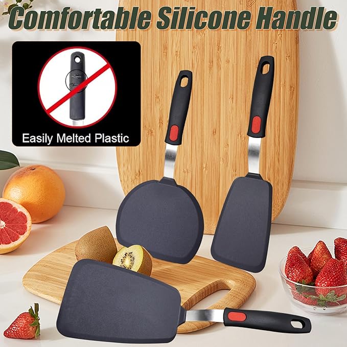 Silicone Spatula Turner Set,3-Pack Spatula Set,600°F Heat Resistant Spatula for Non Stick Cookware,Large Flexible Kitchen Utensils for Baking,Cooking,No Scratching and Melting,Dishwasher Safe,BPA Free