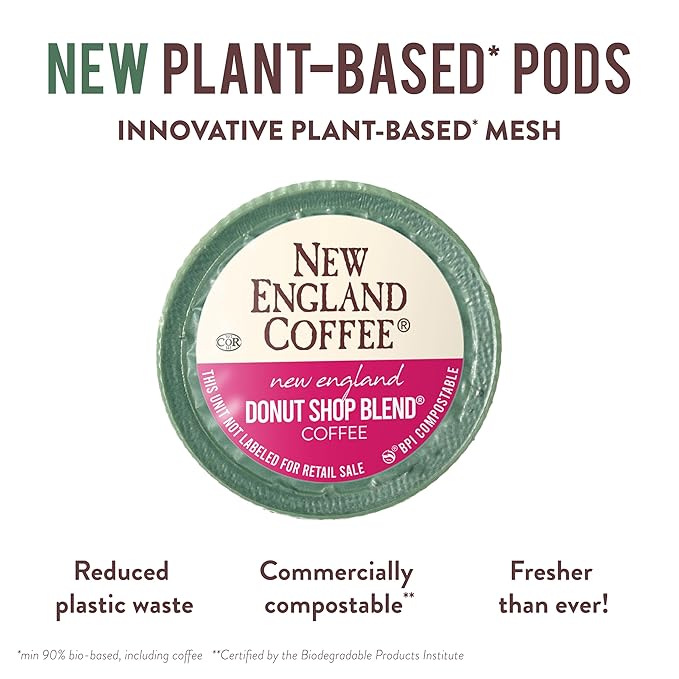 New England Coffee Donut Shop Blend Light Roast Single Serve Pods, 32ct Box (Pack of 4)